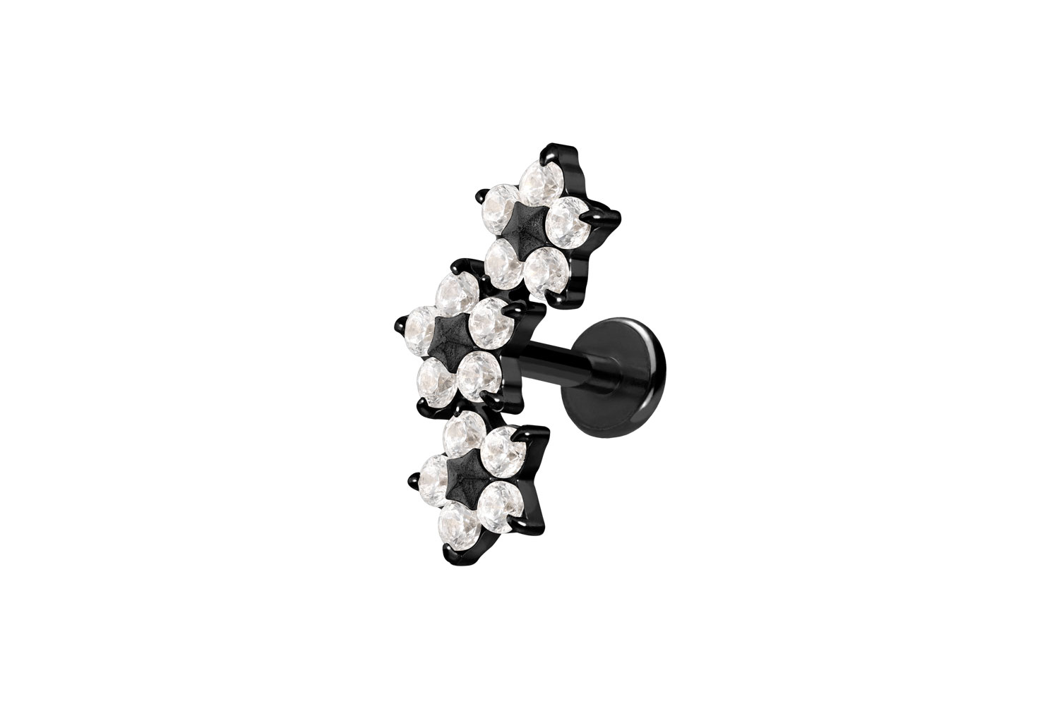 Titan Labret Piercing mit Push Fit 3 KRISTALLBLUMEN